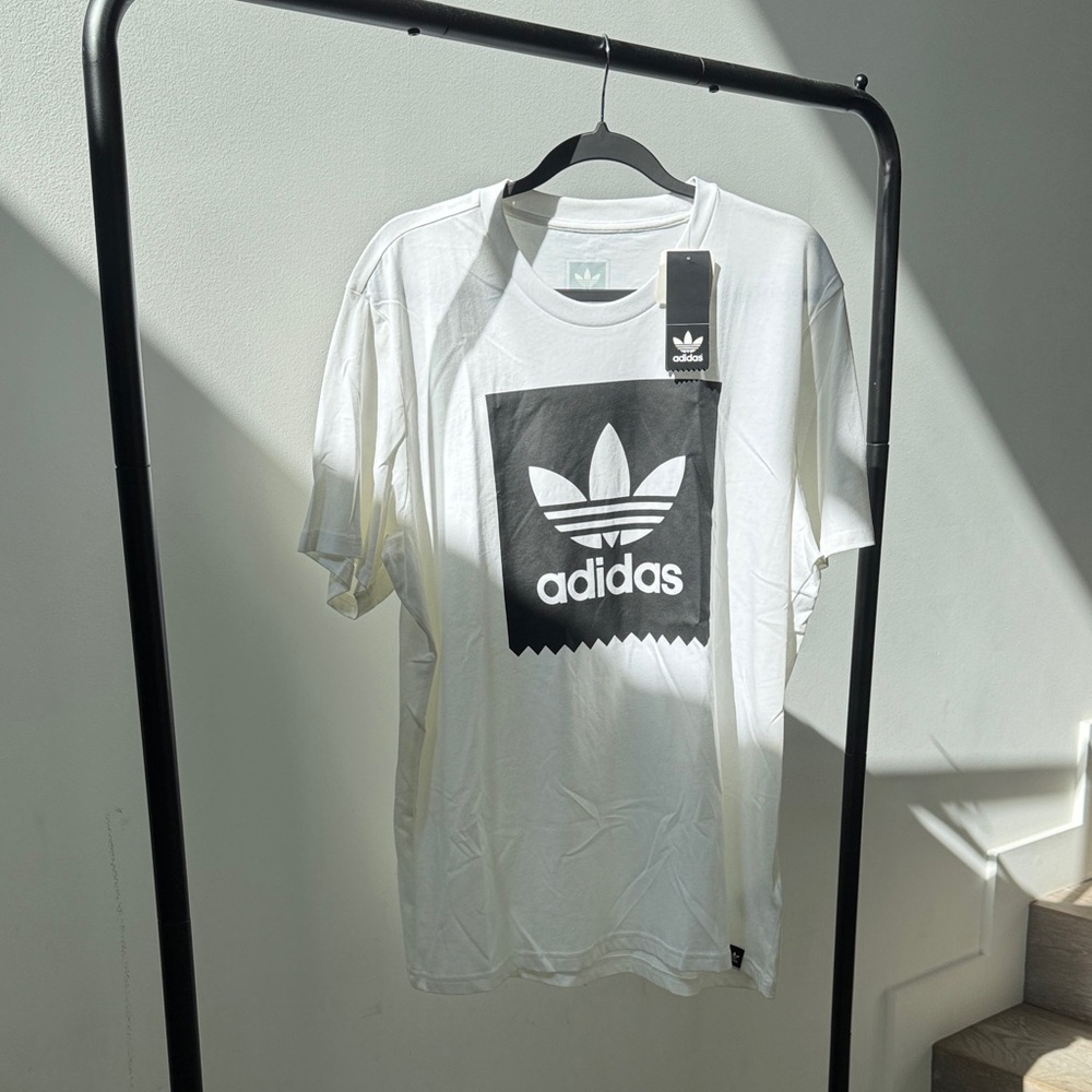 Adidas Men's White and Black Logo Tee